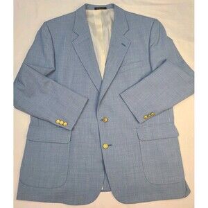 Vintage 80s Men’s Baby Blue Blazer Gold Relief Buttons Made in Colombia XL 46L
